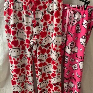 HELLO KITTY & DEAR DANIEL Hearts Plush Fleece Pants SET in Sz LARGE